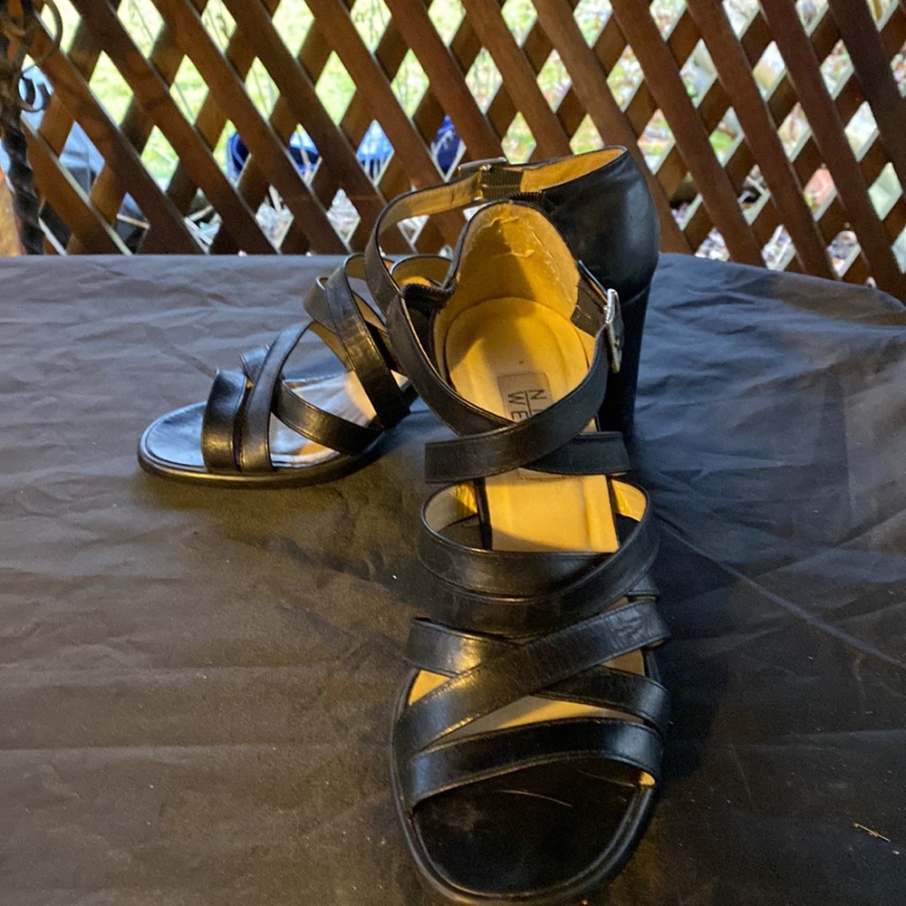 Nine West Strappy block heels black retro shoes